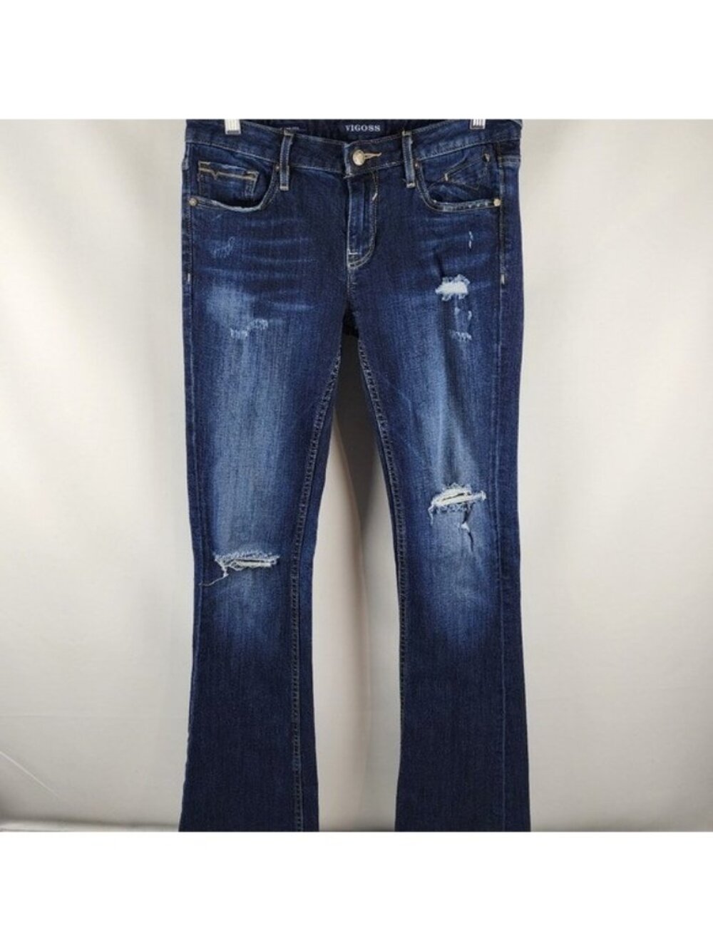 Vigoss Jeans Womens 28 The Chelsea Slim Boot Cut Distressed Dark Wash (28x33)